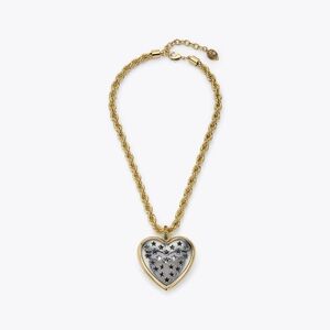 Kurt Geiger XL Gold Star Heart Necklace, NWT In Velvet Pouch